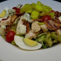 Italian Cobb Salad · Mixed greens, boiled egg, Gorgonzola, roast chicken, bacon, tomatoes, pepperoncini and balsa...