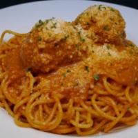 Spaghetti Meatballs · Tomato cream sauce, Grana Padano and parsley.