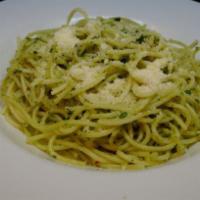 Spaghetti OBG · Oil, butter, garlic, parsley and Parmesan. Add chicken or shrimp for an additional charge.