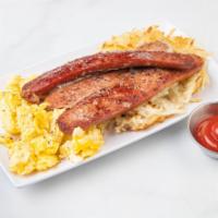 Smoked Sausage Breakfast · Served with choice of eggs, toast or biscuit and hash brown or grits.
