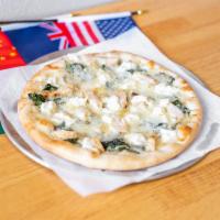 White Pizza   · Garlic oil, sauteed spinach, mozzarella, Monterey Jack cheese, shaved Parmesan, grill chicke...