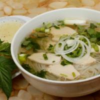 12. Chicken Pho · Delicious chicken broth , rice noodles ,all natural chicken breast ,onion and cilantro. Come...
