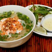 10. Shrimp Pho · Vietnamese noodle soup with shrimp. Chicken base for the broth and we add dried red onion to...