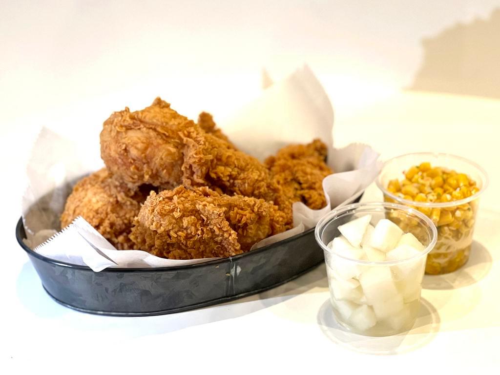 Half Chicken · Classic, Korean-style crispy-fried chicken(5pcs); includes breasts, breast filets, thighs, drumsticks, wings, *One Free side included*