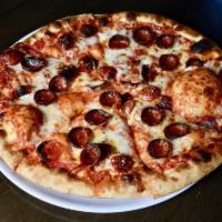 Mulberry Street Pizza · The classic Buffalo pizza with red sauce, mozzarella,
and cup & char pepperoni