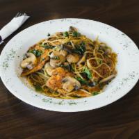 Chicken Marsala Pasta Dinner · Chicken breast sauteed with mushrooms, butter and Marsala wine. Served with pasta.