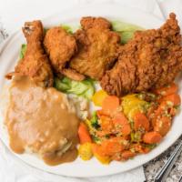 Deep Fried Chicken Dinner (4 Pieces) · Breaded and crisp on the outside, moist, and tender inside.