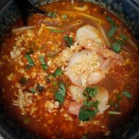 Tom Yum Noodle Soup · Hot and sour Tom Yum broth with, rice noodles, choice of protein, bean sprouts, ground peanu...