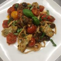 Pasta alla Puttanesca · Your choice of Fettuccini or Angel Hair / Cherry Tomatoes / Artichoke / 
Olive Oil / Olives ...
