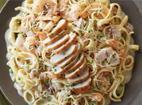 Shrimp & Chicken Carbonara · Grilled chicken breast and tender shrimp lightly sautéed in a rich, creamy sauce blended wit...