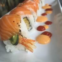 8 Piece Hot N Crunchy Roll · Tempura shrimp, avocado, pickled carrots and cucumbers, topped with smoked salmon dressed wi...