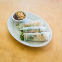Vietnamese Spring Roll (3) · Rice paper wrapped around noodles, lettuce, sprouts, green onion, cucumber, cilantro, basil ...