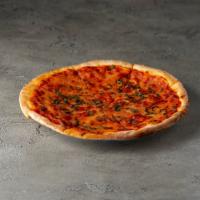 Pizza Margherita · Pizza sauce, mozzarella cheese and basil. Vegetarian.