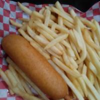 Corn Dog with Fries · A Large Corn Dog served with a large order of Crispy Fries. Add a Soda for Only a $1.79 (Sav...