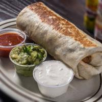 Grilled Chicken Burrito · 12 Inch Tortilla with Beans, Spanish Rice, Jack Cheese, Served with Sour Cream and Salsa on ...