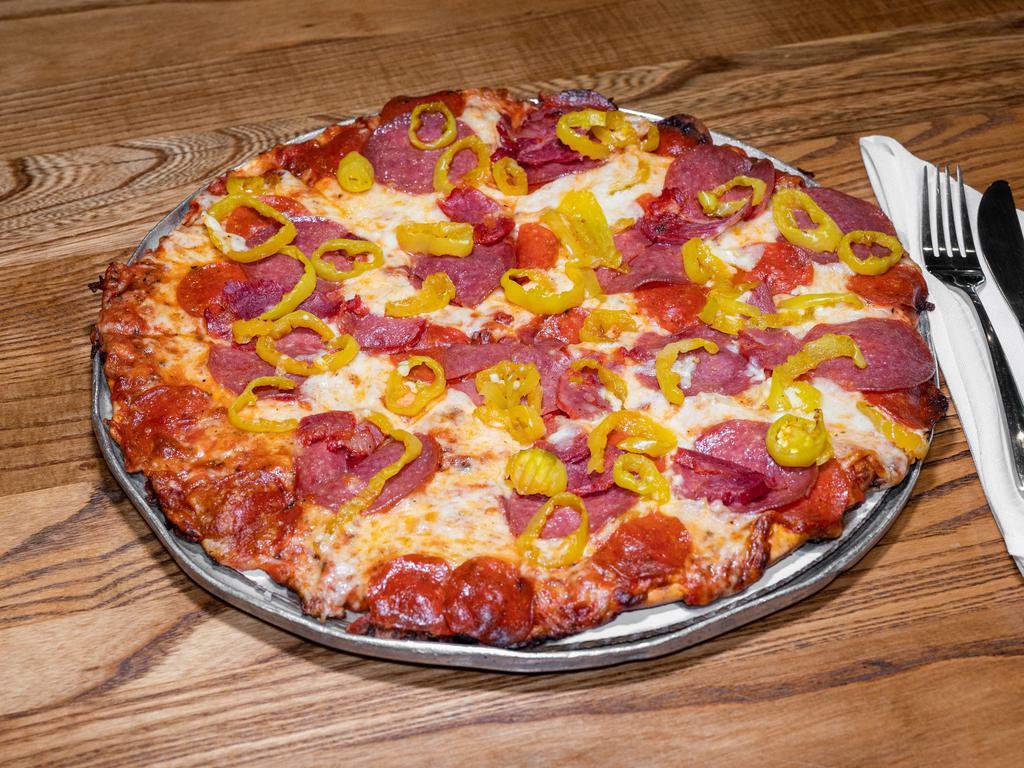 The Sicilian Pizza · Salami, capicola, pepperoni, banana pepper rings, mozzarella.