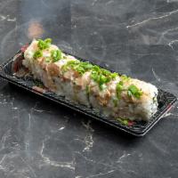 Samurai Roll · Yellowtail, avocado, jalapeno, rice, seaweed, seared albacore tuna, creamy wasabi, ponzu. 