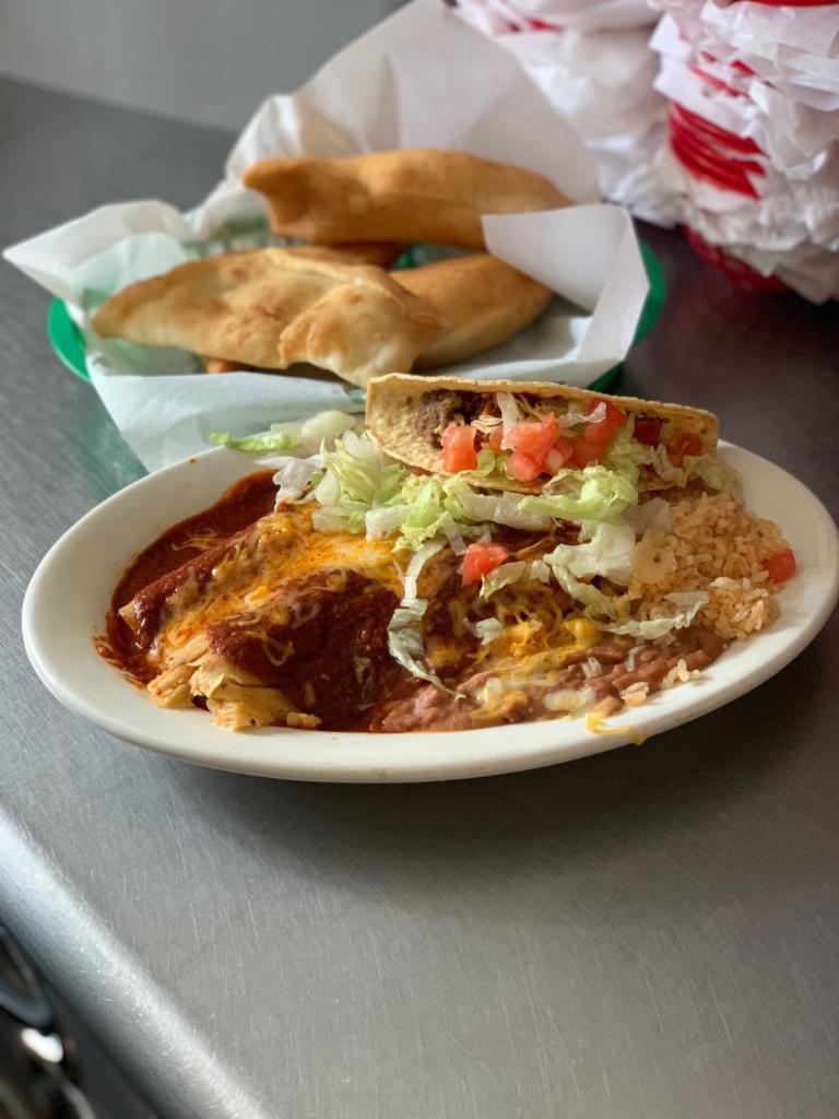 A. One Homemade Tamale, One Cheese Enchilada and a Taco with choice of chile · Add chicken or ground beef to an enchilada for an additional charge. 