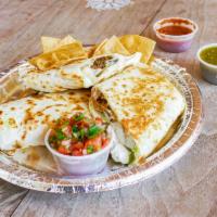 Flour Quesadilla with Meat · Flour tortilla griddled with choice of meat.