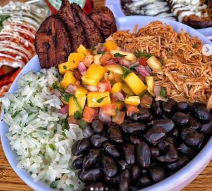 Tropicali Bowl · Shredded Chicken Breast, Fried Plantains, Mango Salsa, Cilantro lime rice, Black beans, cilantro
aioli.