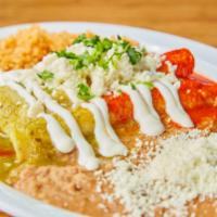 Enchilada Plate · 3 cheese enchiladas smothered with red or green enchilada sauce, finished with sour cream, c...