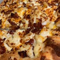 Mac & Cheese Pizza · Mac & Cheese, Mozzarella, and Cheddar on our Cream Cheese Base. Add Crispy Bacon, Buffalo Ch...
