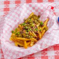 Loaded Fries · Covered in queso and bacon bits green onion and jalapeno 
