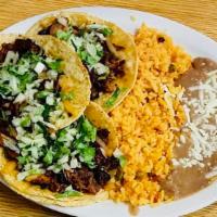 Taco Dinner · 3 tacos, rice and beans.
All Tacos Come W/Onions And Cilantro 