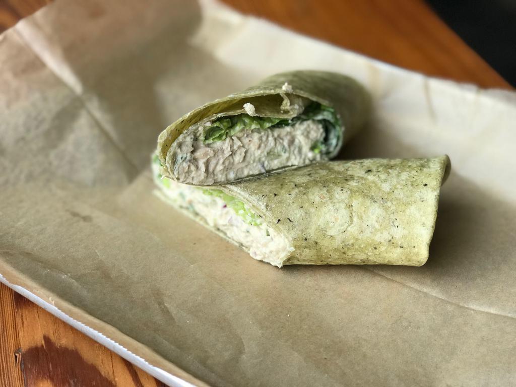 Tuna Wrap · Tuna, scallions, celery, romaine lettuce on spinach wrap.