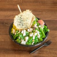 Greek Salad · Greek salad with chicken, capers, artichokes, kalamata olives, banana pepper, feta cheese, t...
