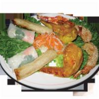1A. Appetizers House Special 01 · 1 spring roll, 2 shrimps scallops, 2 egg rolls, and 2 chicken wings, for 4-6 people.