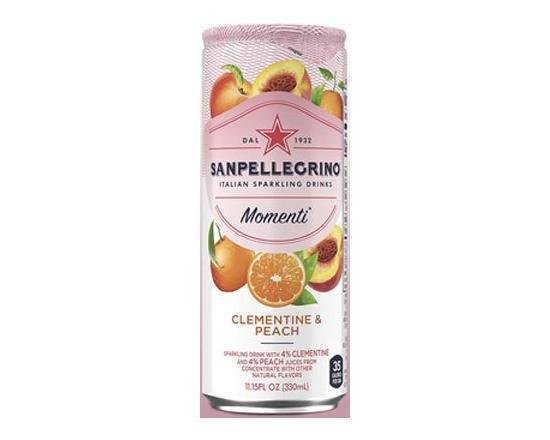 S.Pellegrino Clementine & Peach  · Sparkling drink with 4% clementine and 4% peach juices from concentrate with other natural flavor.
35 Calories per can
330ml - 11.15Fl OZ