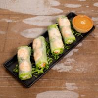 A1. 4 Piece Fresh Rolls with Shrimp · Rice paper wrapped with shrimp, rice noodle, basil, cucumber, carrot and green leaf. Served ...