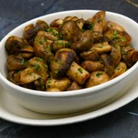 Sautéed Button Mushrooms · Button Mushrooms Sautéed with Butter and Shallots, Finished with Au Jus