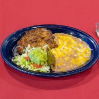 Steak Milanesa · Savory breaded steak fried to a golden brown. Garnished with guacamole.