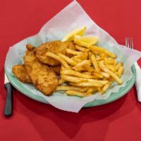 Fish and Chips · Fried beer-battered cod served with crunchy french fries. Sorry, no rice and beans on this o...