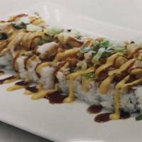Fuji Mountain  Roll · California roll topped with shrimp and white tuna.