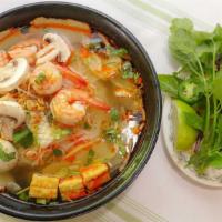 Hot and Sour Soup · Served with rice noodles. Shrimp, squids, or chicken only.