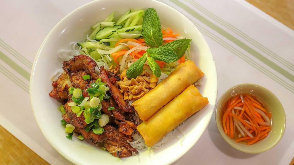 38. BBQ Chicken and Egg Roll with Vermicelli · Bun ga nuong cha gio.