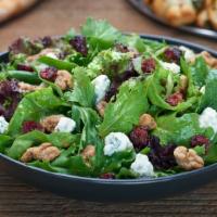 Oh Baby Salad · Spring mix, aged gorgonzola crumbles, Candied walnuts & Dried Cranberries with balsamic vina...