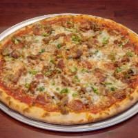14. Supreme Pizza · Ham, pepperoni, sausage, peppers, onions and mushroom.