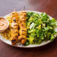 Chicken Kabab Sheesh Taouk · Chicken breast marinated in spices and olive oil. Kabab meals with two skewers charbroiled a...