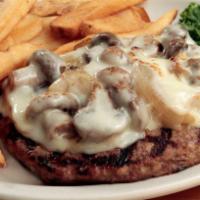 Texas Grub · 12 oz. chopped hamburger steak smothered with sauteed onions, mushrooms and melted Monterey ...