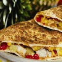 Chicken Fajita Quesadilla · Grilled chicken, green peppers, red onions, mild salsa and melted cheddar Jack cheese topped...