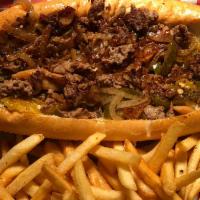 15. Broadstreet Cheesesteak Combo · Steak, mushrooms, banana peppers, sauteed onions, jalapenos and cheese. Comes with regular f...