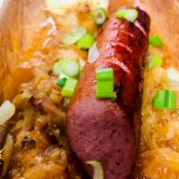 KIELBASA & BIGOS · Red smoked sausage, Hunter kraut stew (Bigos) & grilled bread