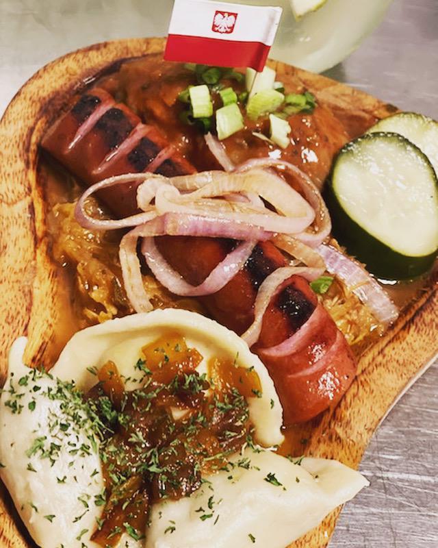 POLISH PLATE /platter for 1/ · The best of all: Red smoke sausage, hunter stew, steamed pierogi, cabbage roll, topped with tomato sauce
