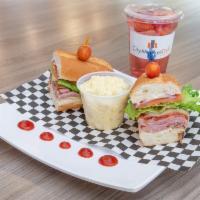 Positano Melt Sandwich Combo · Pepperoni, ham, provolone cheese, mayo, lettuce, tomato and red onion on a toasted Italian s...