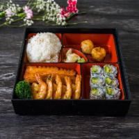 Salmon and Shrimp Teriyaki Bento Box · 