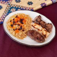 Combo Kebab · Three kinds of kebab: lamb, ground beef and chicken breast. Broiled over wood charcoal.